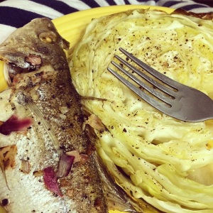 Fresh Croaker with Roasted Cabbage